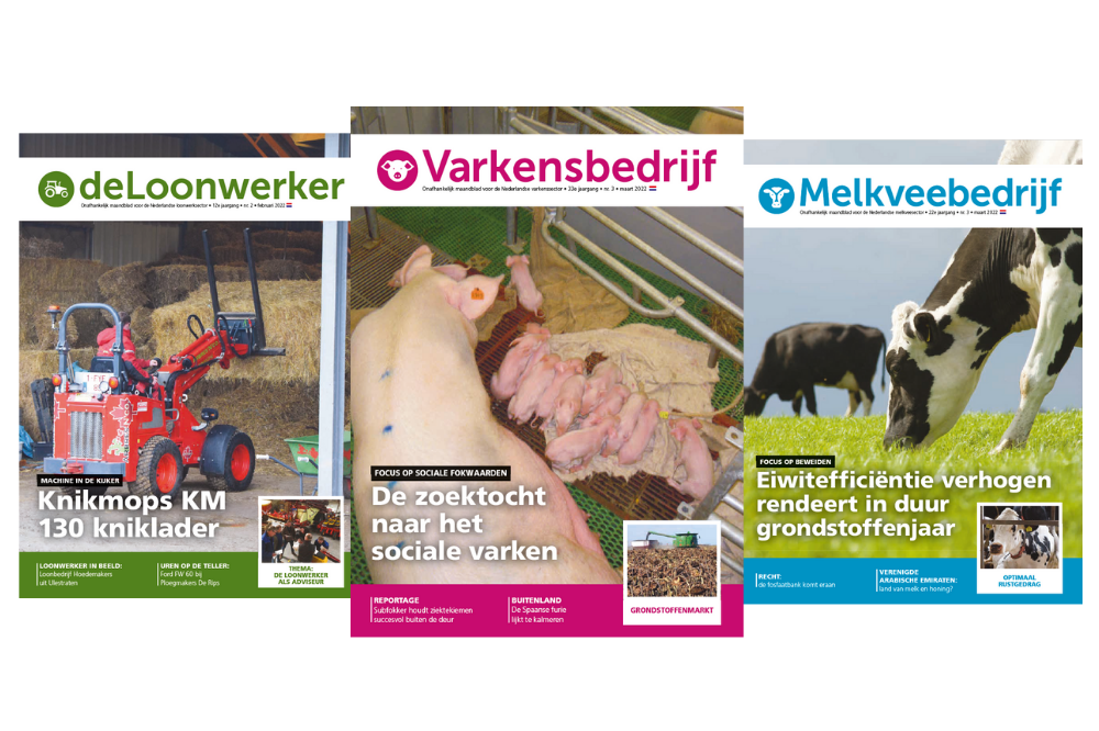 Nieuwe vormgeving Varkensbedrijf, De Loonwerker en vakblad Melkveebedrijf.
